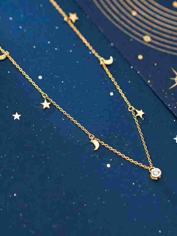 925 Sterling Silver Fashion Star Moon Necklace