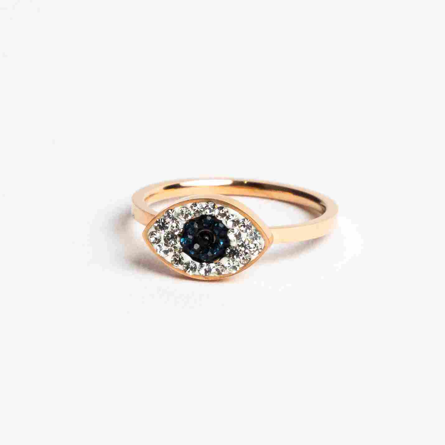 Titanium Cubic Zirconia Evil Eye Band Ring - Rose Gold