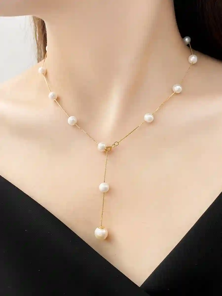 925 sterling silver freshwater pearl white minimalist beaded necklace