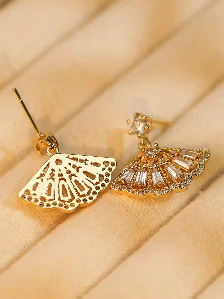 brass cubic zirconia white dainty drop earring