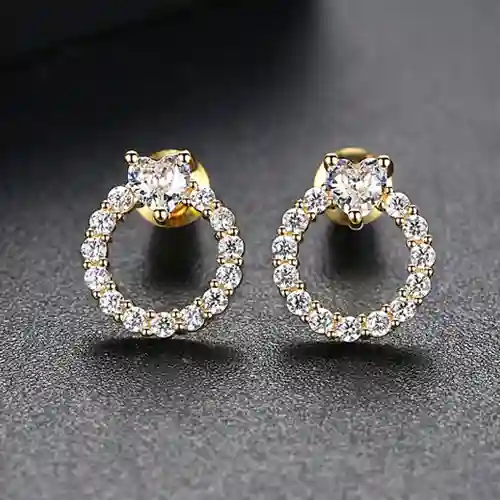 925 Sterling Silver Rhinestone Flower Stud Earring - Gold