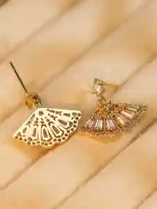 brass cubic zirconia white dainty drop earring