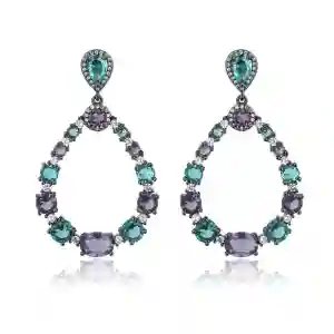 Glass Stone Trendy Water Drop Stud Earrings - Silver