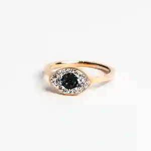 Titanium Cubic Zirconia Evil Eye Band Ring - Rose Gold